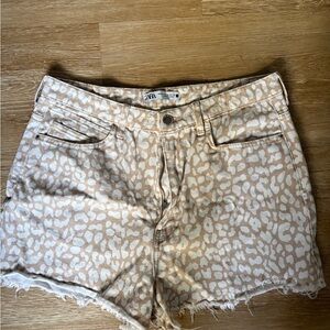 Zara Beige Animal Print Jean Shorts